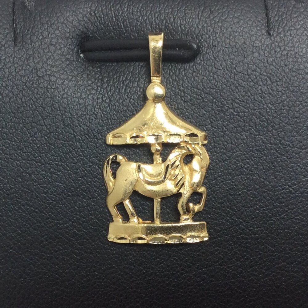 14k Yellow Real Solid Gold Carousel Horse Pendant charm  2.20gr